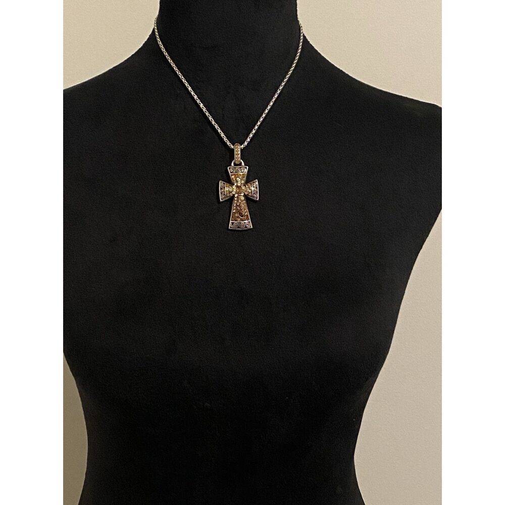 Brighton Crystal Voyage Topaz Cross Pendant Necklace